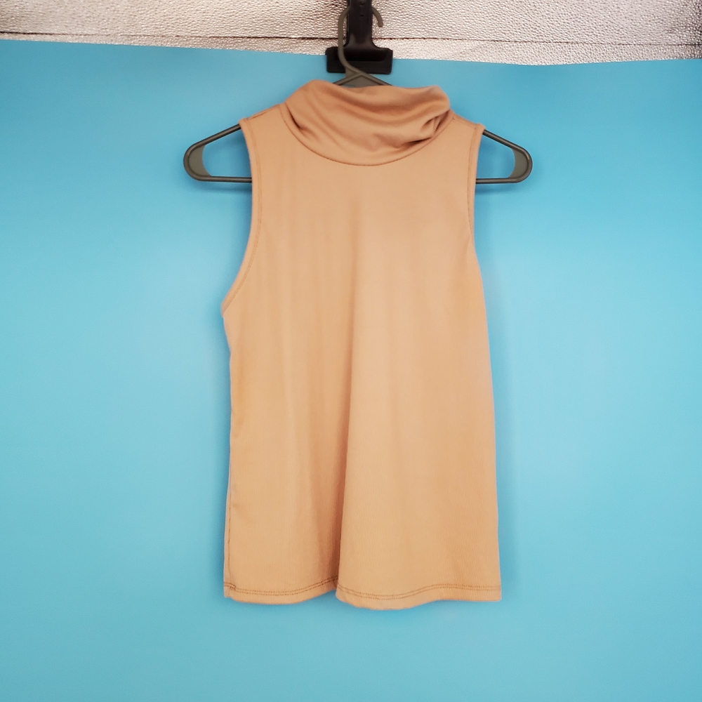 One Step Up Blouse Size Large Tan Sleeveless Turtleneck